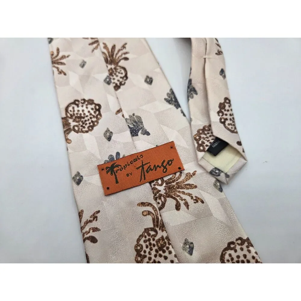Tropicals by Tango Mens Tie Cream Beige Pineapple Tropical Wide 4